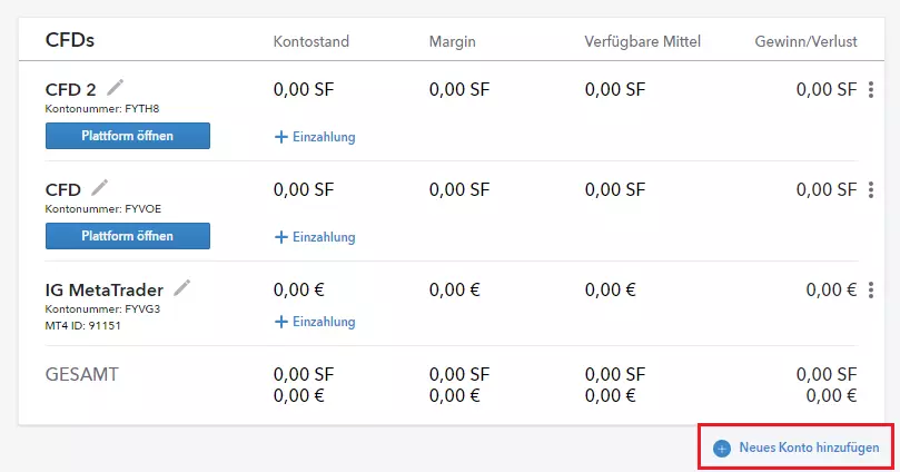 Konto hinzufügen